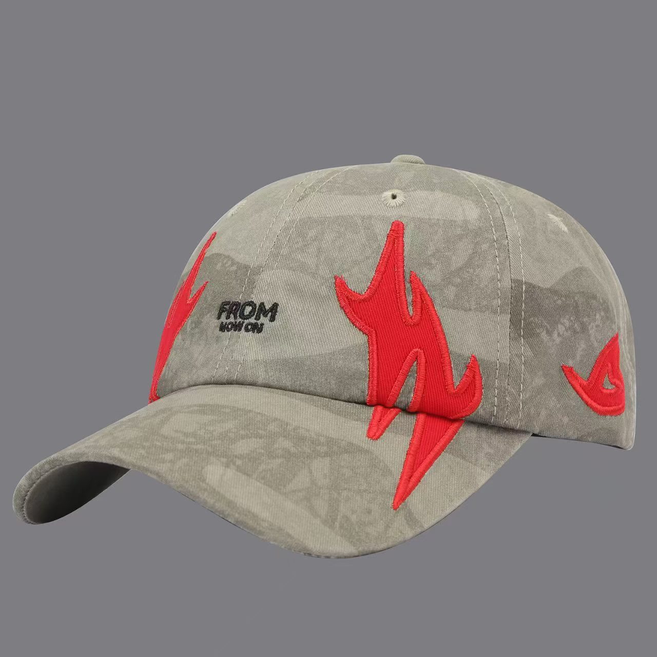 Camouflage Distressed Flame Letter Embroidery Beanie Cap For Street Cool Style, Suitable For Music Festival Daily Outings photo 2