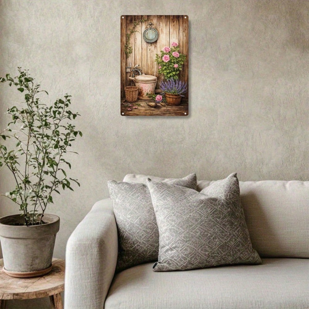 1pc Vintage Roses Wall Art, Farmhouse Minimalist Toilet Sign Bathroom photo 6