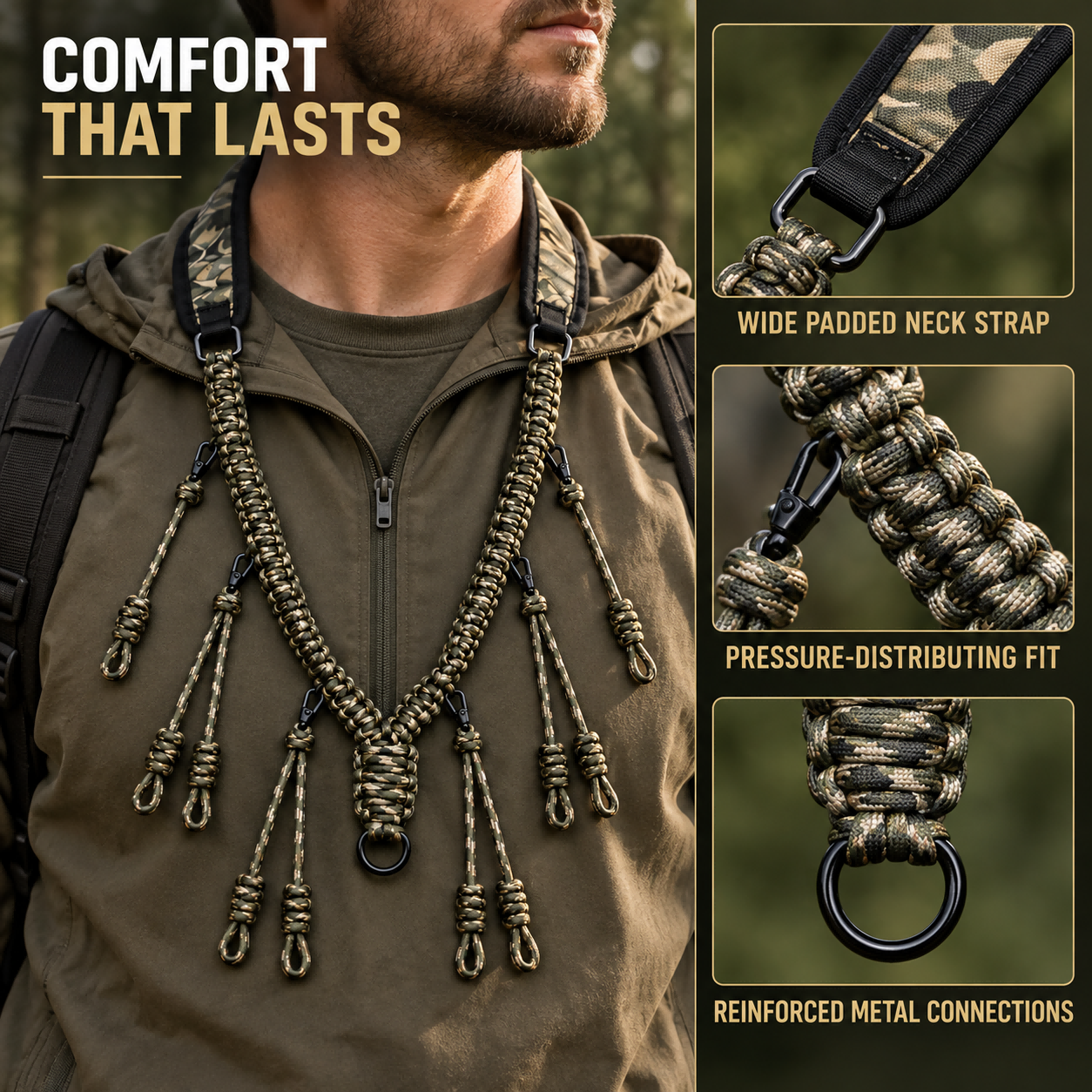 LINK High Camouflage Duck Call Lanyard Nylon Woven Goose 10 Removable Loops Duck Whistle MOLLE Durable Hunting Accessories photo 4