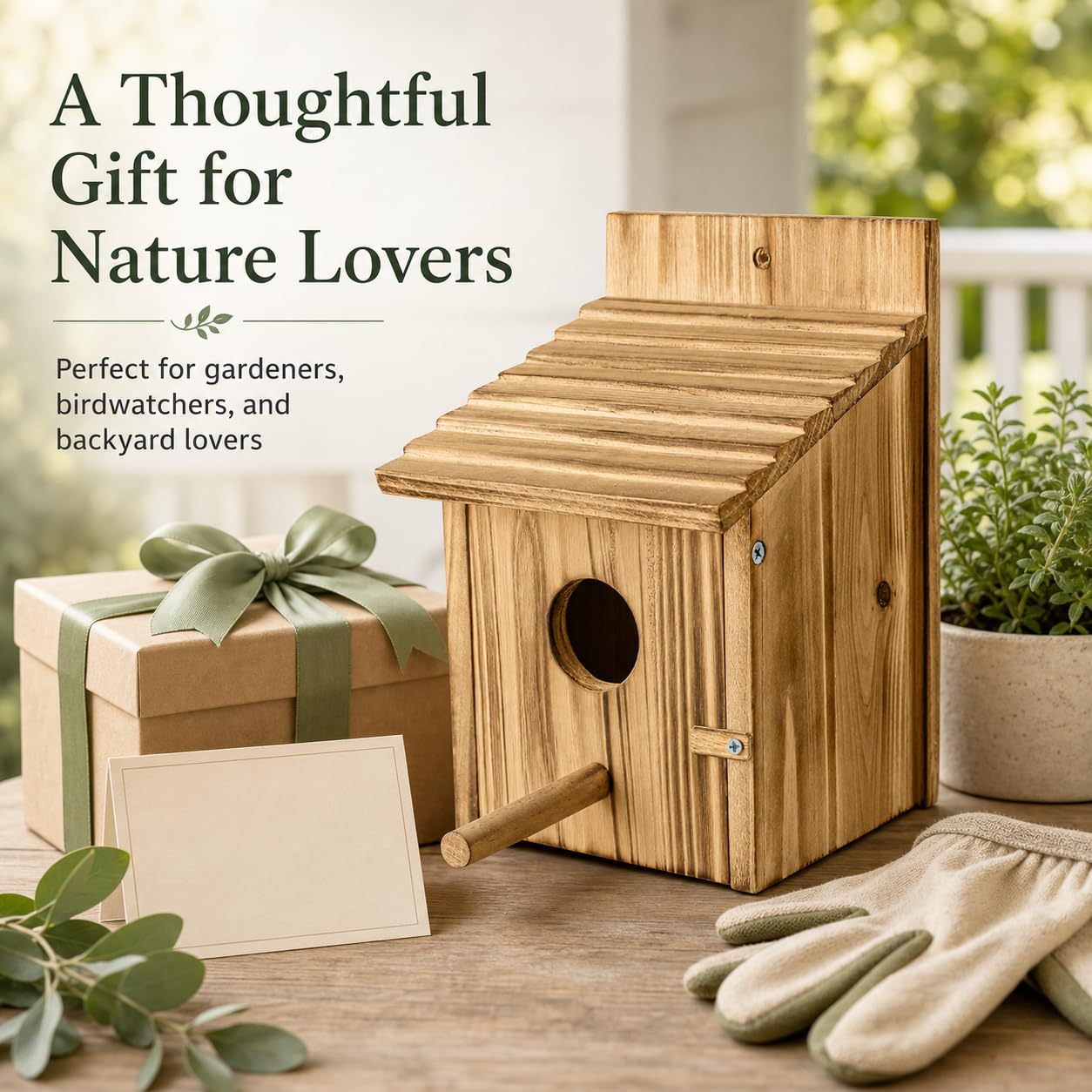 Wooden Bird House For Outside, Hanging Natural Wood Birdhouse With Perch, 1.5in Entrance & Side Clean-Out Door For Bluebirds, Wrens And Finches, Garden Decor photo 5