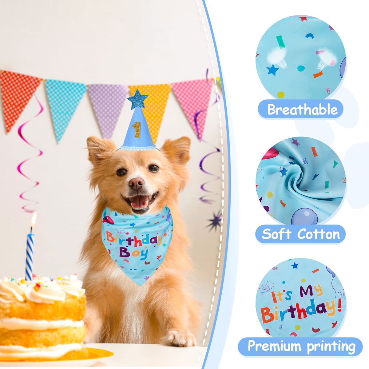 Dog Birthday Party Supplies,Dog Birthday Bandana,Dog Birthday Hat  Dog Birthday Decorations,Dog Boy Girl Birthday Party Hat With Numbers For Large Medium Small Dogs Pet,Soft,Breathable photo 4