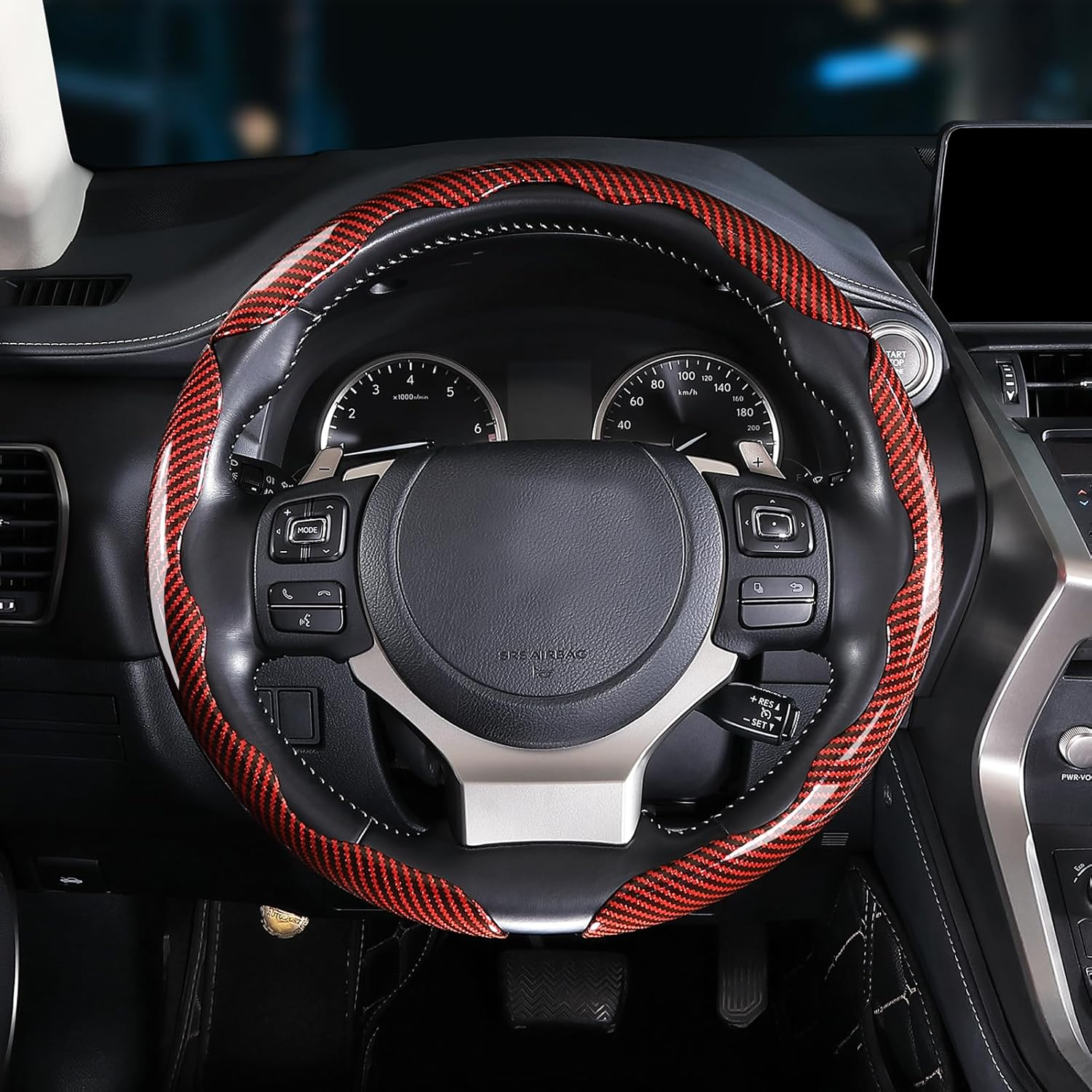Car Steering Wheel Cover Set Bright Carbon Fiber Wrap Non-Slip 3pcs Steering Wheel Accessories  Universal  Red photo 5