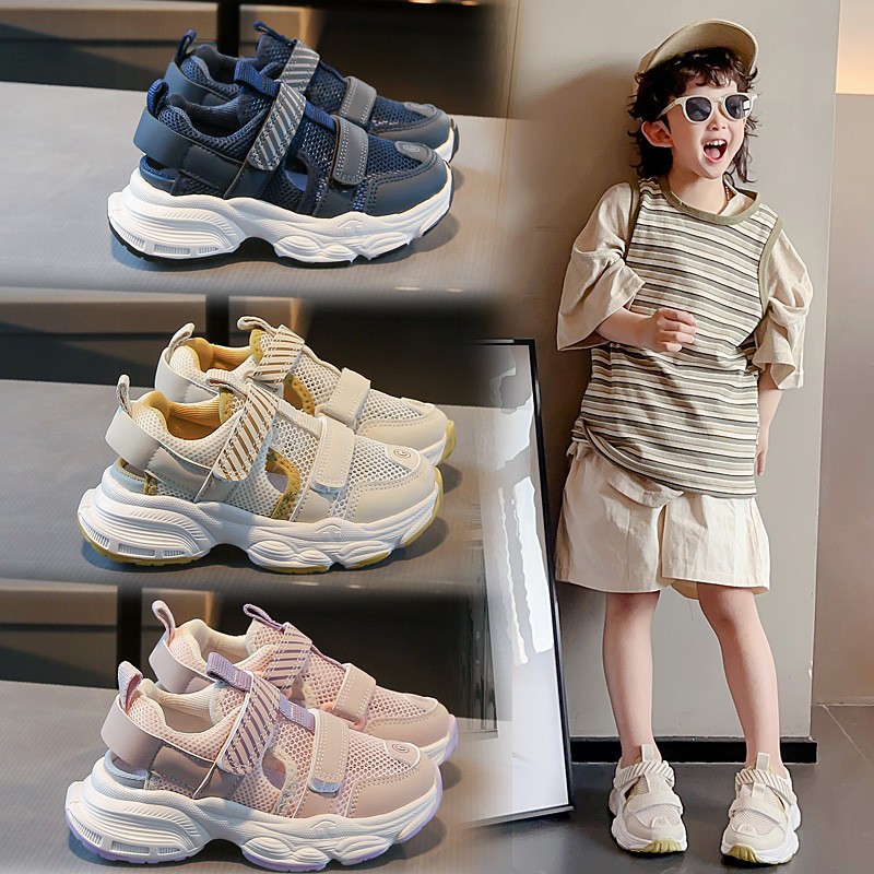 Kids Summer Sandals Sneakers, Breathable Single Mesh Hook & Loop Running Shoes, Ultra Light Non-slip Soft Sole Girls Dad Sneakers photo 2