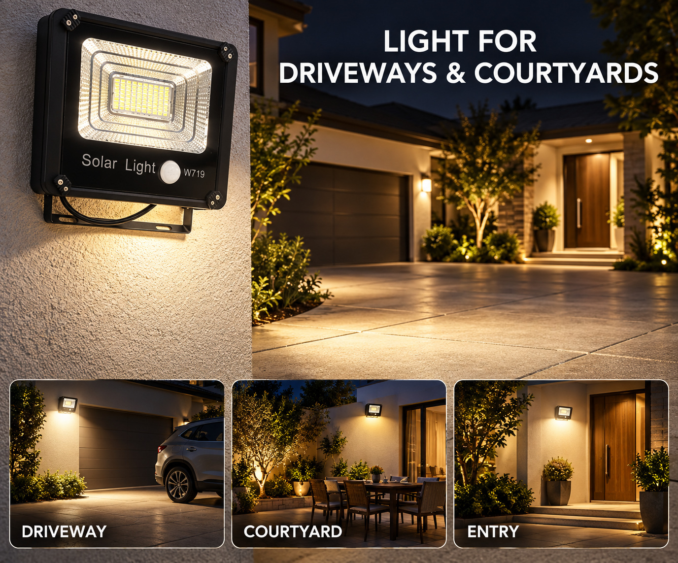 Solar Powered Motion Sensor LED Work Light 80W 5000mAh For W719 Remote Control Street Battery photo 4