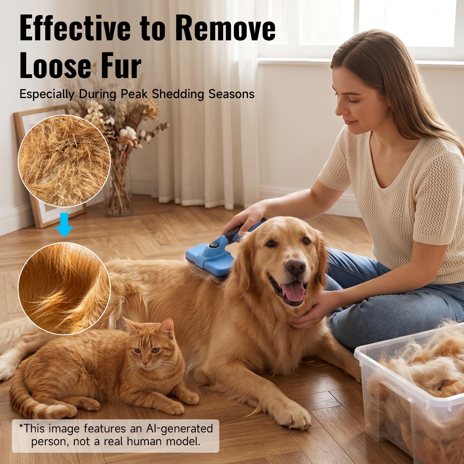 Self-Cleaning Dog Brush For Shedding, Slicker Brush & Grooming Tool Dog Shedding Tool,Deshedder Brush,Undercoat Brush, Ergonomic Handle,For Short Haired Dogs And Indoor Cats photo 4