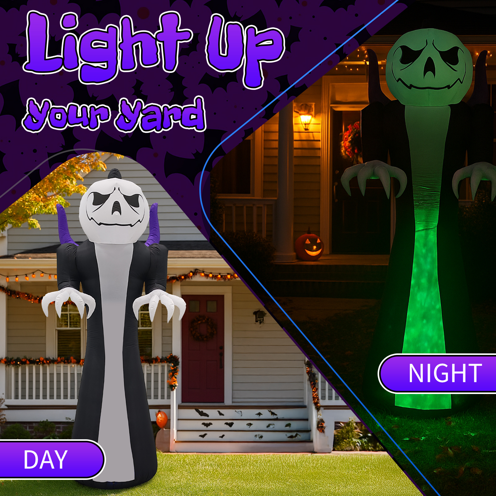 12ft Pumpkin Head Grim Reaper 1 Tri-Colored Flame Light Halloween Inflatable Decoration 12V photo 4