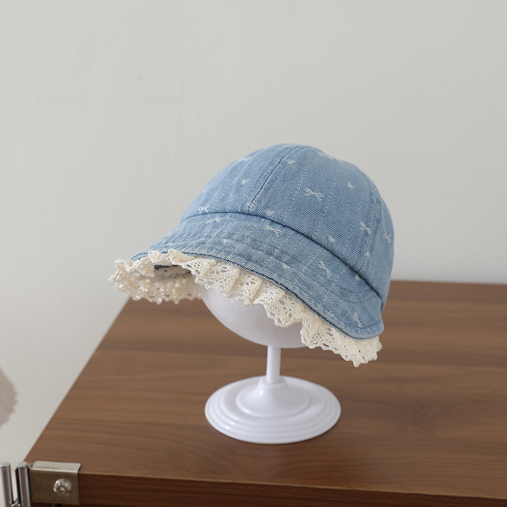 Children's Korean-style Textured Butterfly Knot Lace Trimmed Sailor Hat, Washed And Distressed Wide Brim Soft Cap photo 8