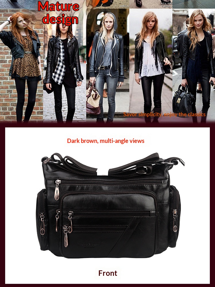 New Cowhide Single Shoulder Crossbody Bag For Middle-aged And Elderly Mothers, With Layered Leather And Leather For Casual Crossbody - Black photo 3