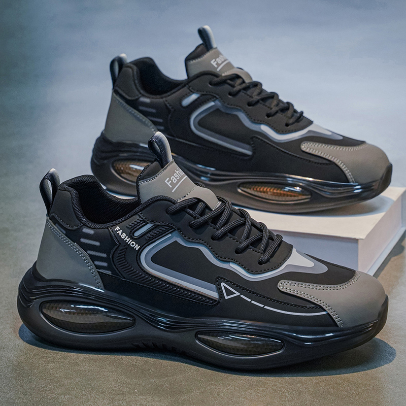 2026 Spring New Men's Air Cushion Sneakers, Stylish Leather Running Shoes, Black Warrior Waterproof Casual Trendy Shoes For Students photo 3