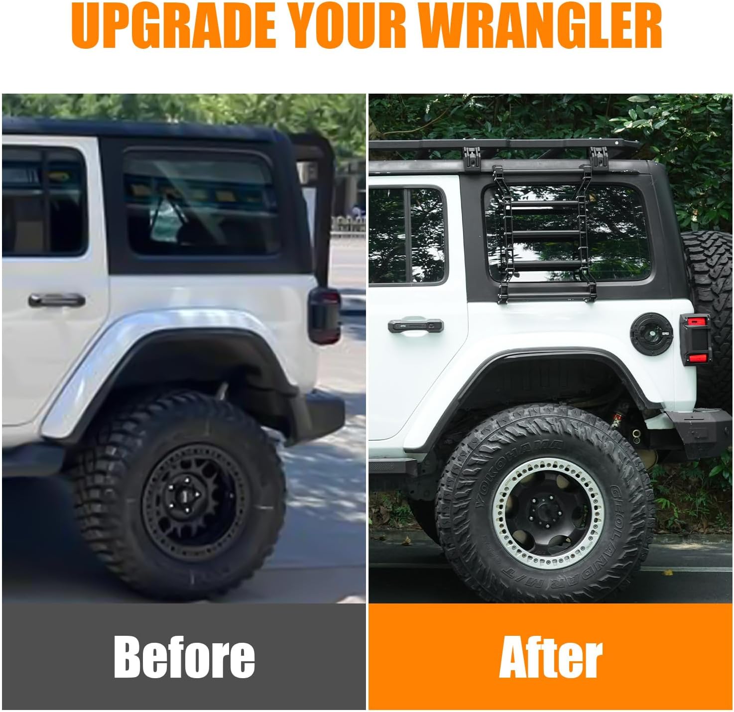 Rear Window Ladder Compatible With 2018-2025 Je Ep Wrangler JL JLU 2 Door 4 Door, Heavy Duty Aluminum Alloy Roof Access Ladder Rack, 200LBS Load Capacity Multifunctional Flank Luggage Ladder Kit photo 2