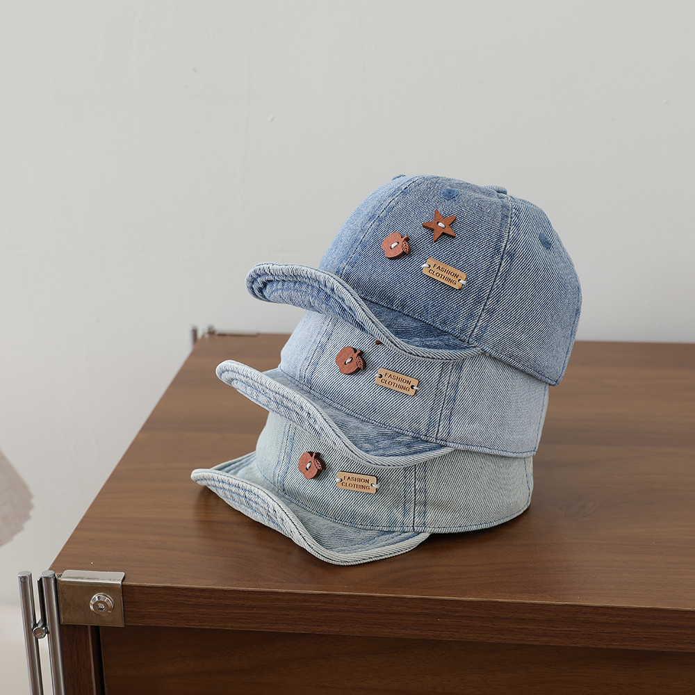 Star Apple Patch Children's Denim Baseball Cap - Retro Washed Soft Top Children's Baseball Cap For Outdoor Versatility photo 4
