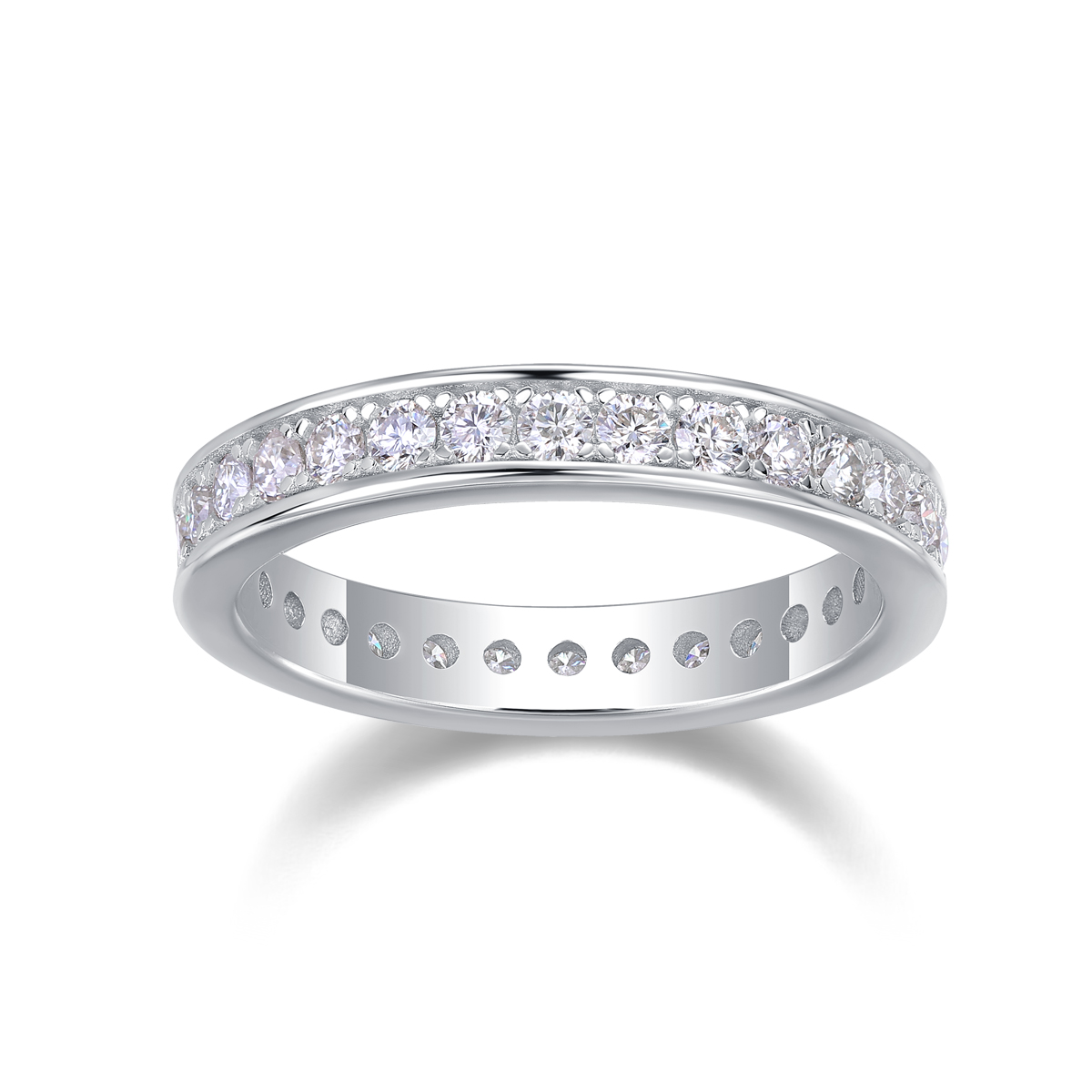 S925 Silver 3.4g Platinum Plated Moissanite Eternity Ring, 4.0mm 30 Stones D VVS1 Band, GRA Certified US 5-9 photo 3