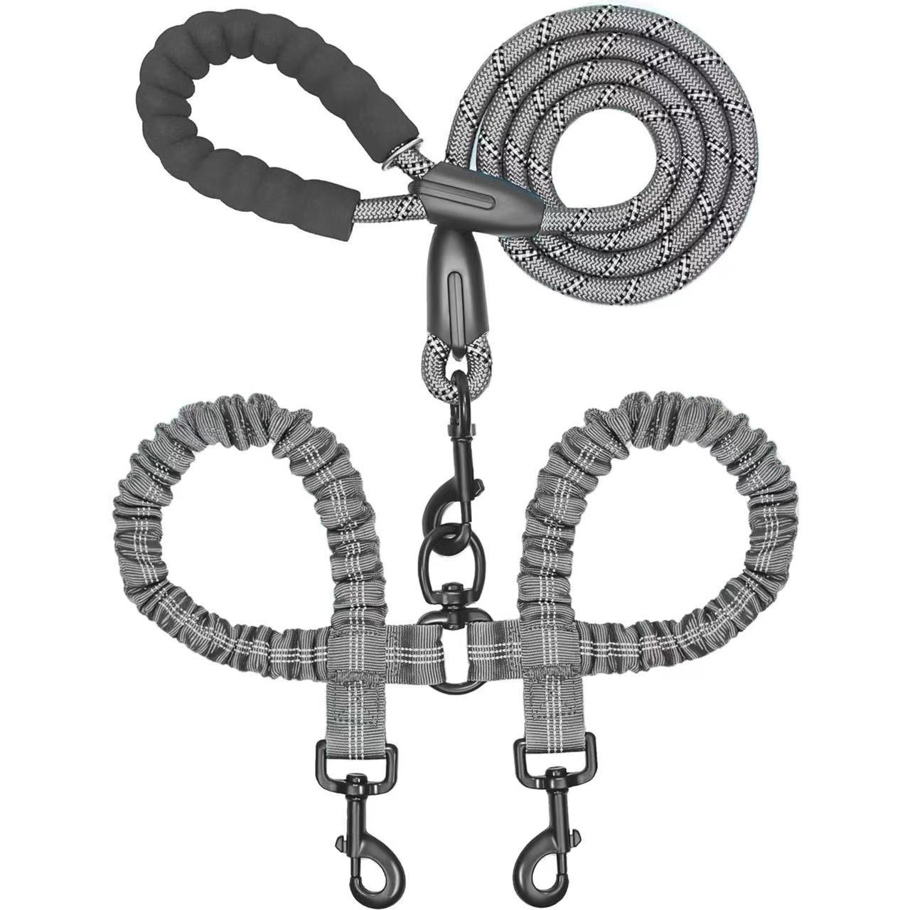 Double Dog Leash,No  Dual Leash,  Swivel  Free Bungee Walking Training For Medium Small Dogs, Shock Absorbing Bungee Reflective For Two Dogs photo 7