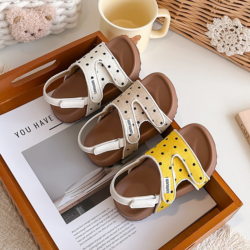 2026 Summer New Kids Sandals, Soft Light Sole Girls Shoes, Fashion Polka Dot Hook & Loop Beach Shoes For Little Middle Big Kids photo 6