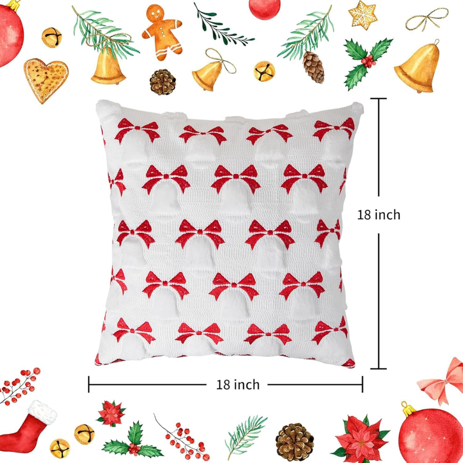 2Pcs Christmas Pillow Covers 18x18, 3D Jacquard Faux Fur Holiday Decor photo 3