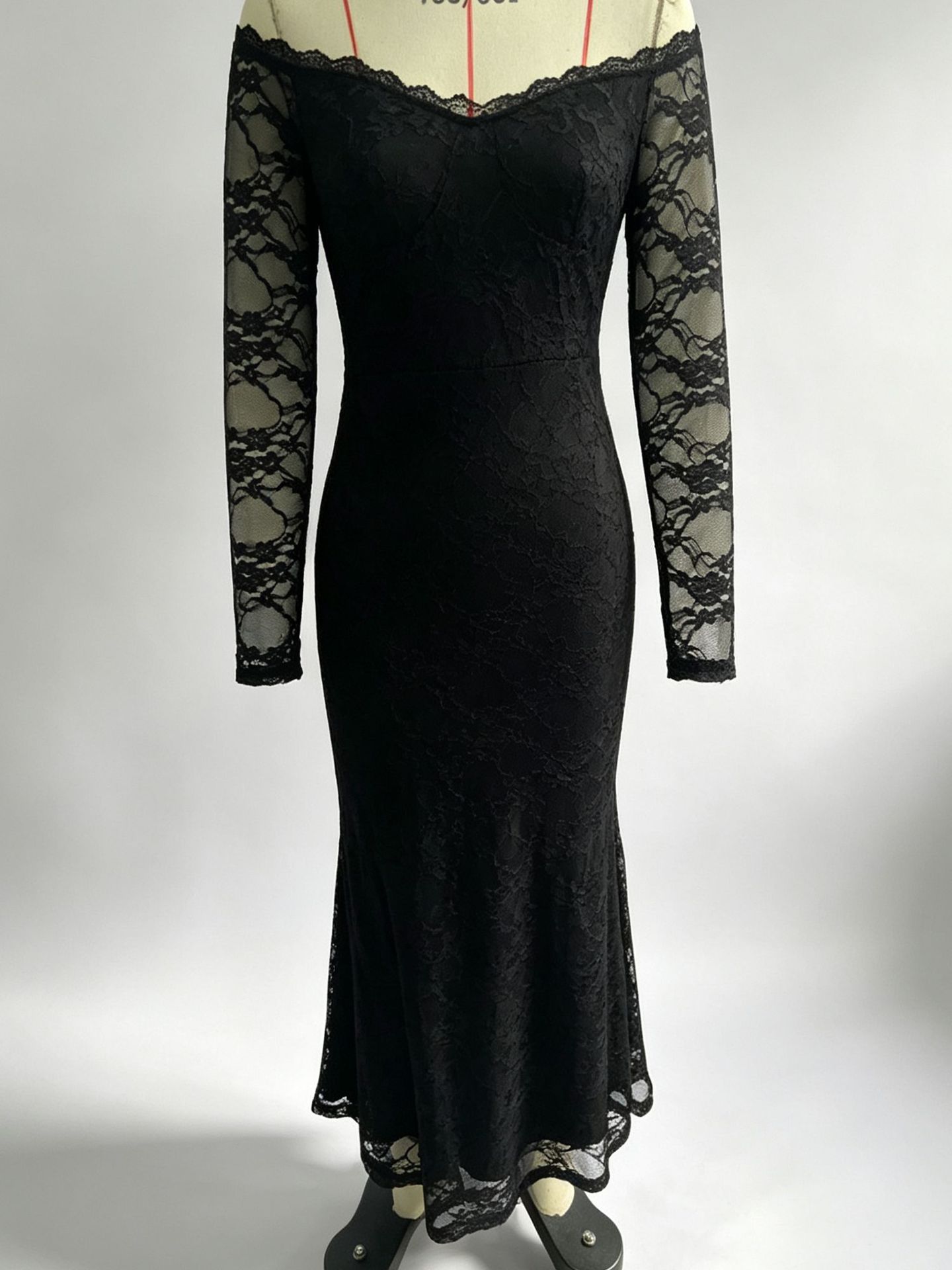 Amazon's New Cross-border Sexy Lace Long Dress, Off-shoulder Slim-fit Long Sleeve Slimming Evening Gown For Women photo 2