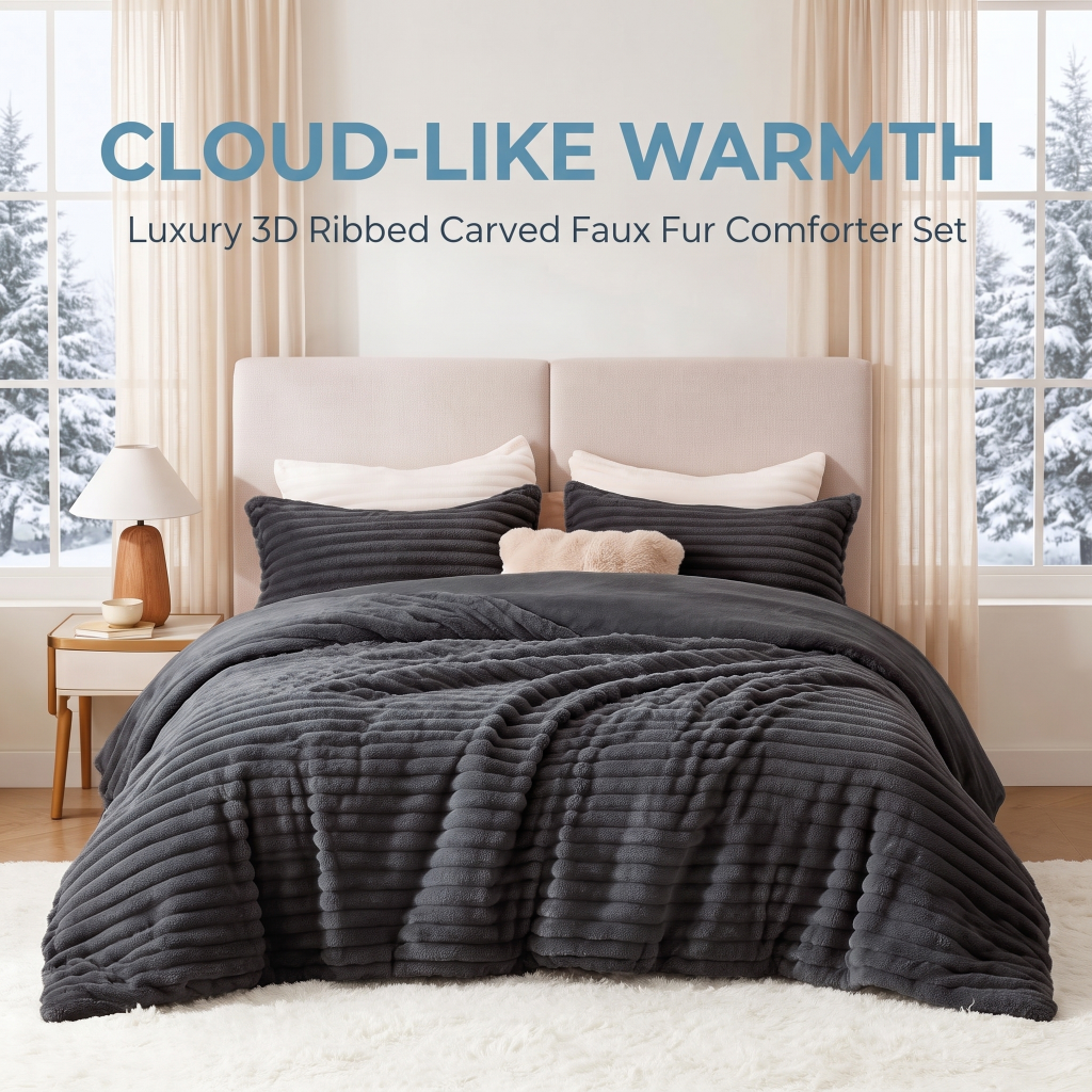 1PC Thick Reversible Plush Comforter, Soft Striped Fluffy Quilt, All Season Warm Bedding Comforter For Home Bed photo 3