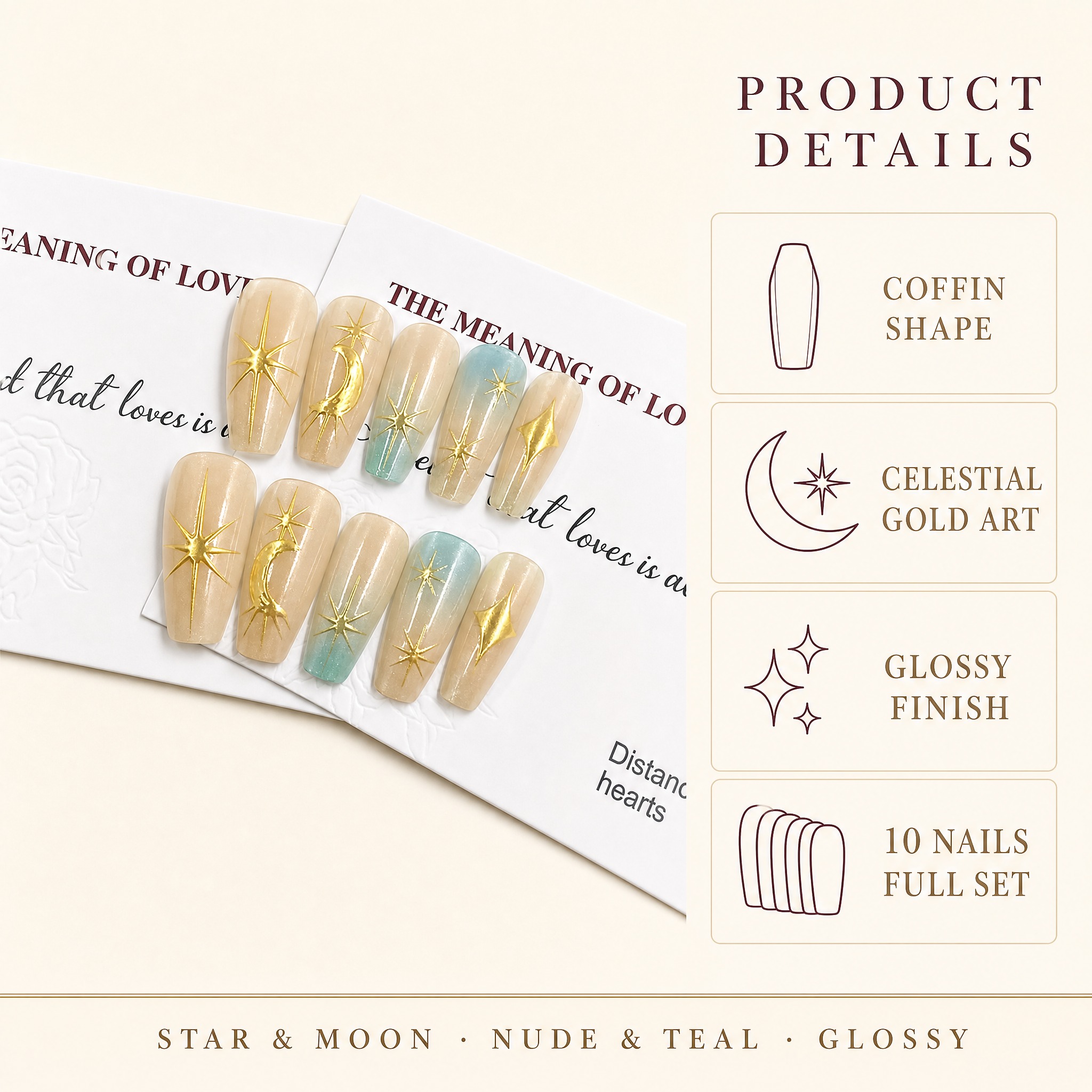 Star Moon Glossy Coffin Press-On Nails photo 2