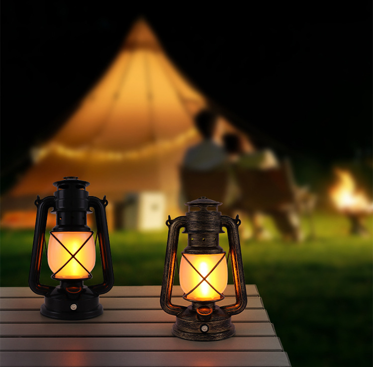 LED Rechargeable Table Lamp, Retro Flame Table Lamp For Outdoor Camping And Bars, Portable Hanging Retro Hurricane Lantern For Tents photo 1