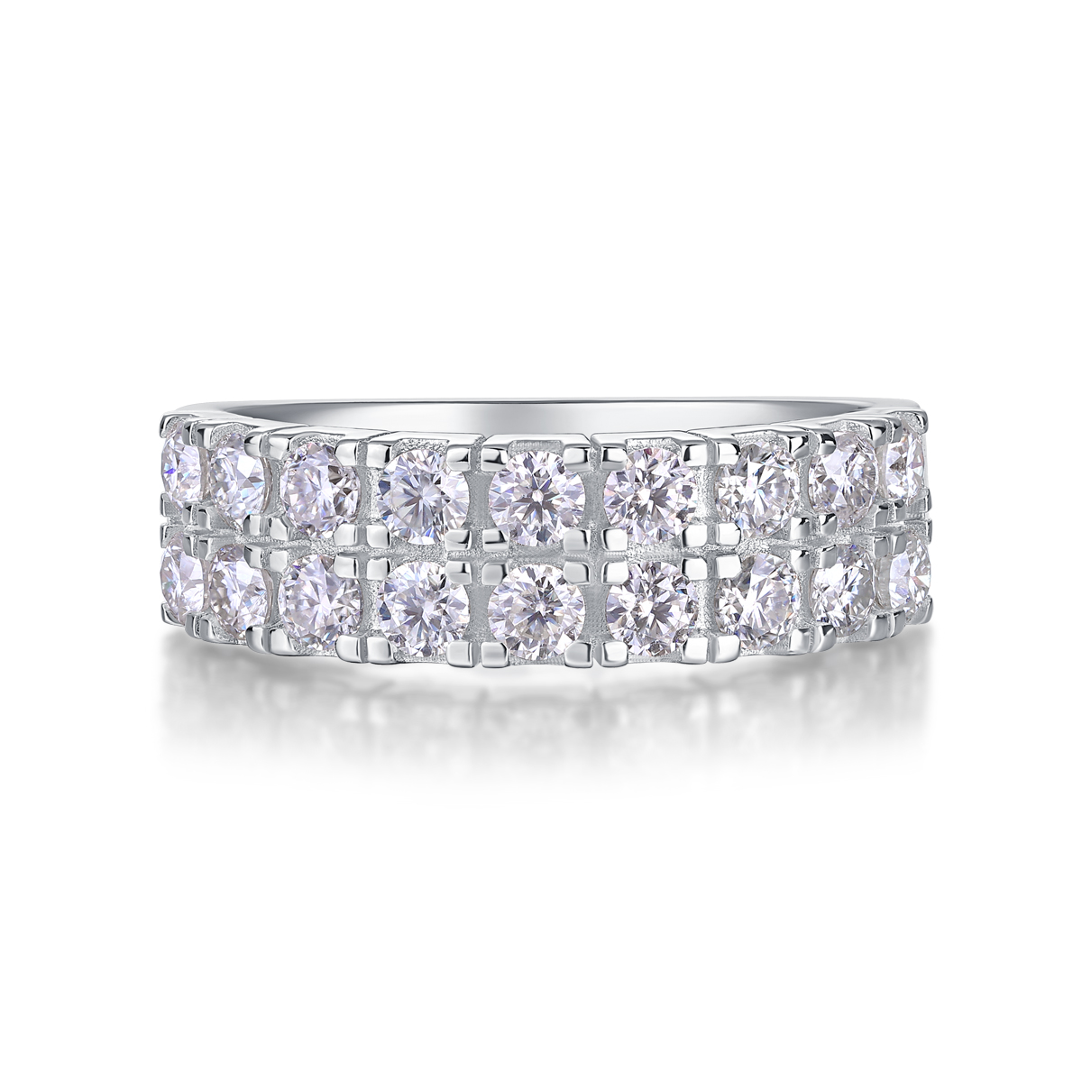 S925 Silver 4.1g Platinum Plated Moissanite Ring, 6.5mm Double Row Pave 18 Stones D VVS1, GRA Certified US 5-9 photo 5