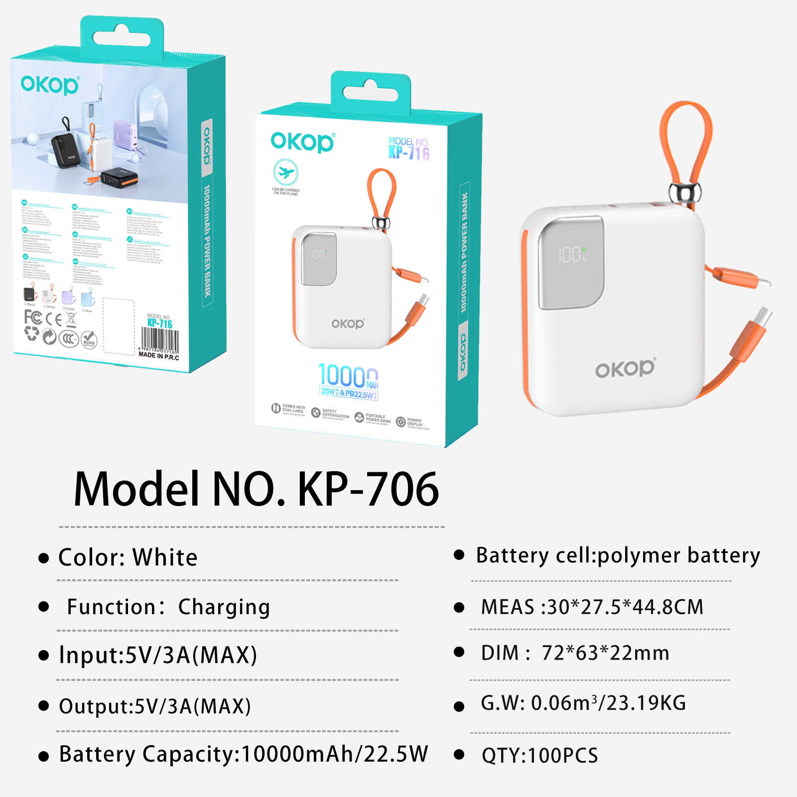 KP-716 Best-selling Power Bank 10,000mAh Fast Charging High Capacity Compact  Portable Digital Battery Display Factory Direct Stock photo 5