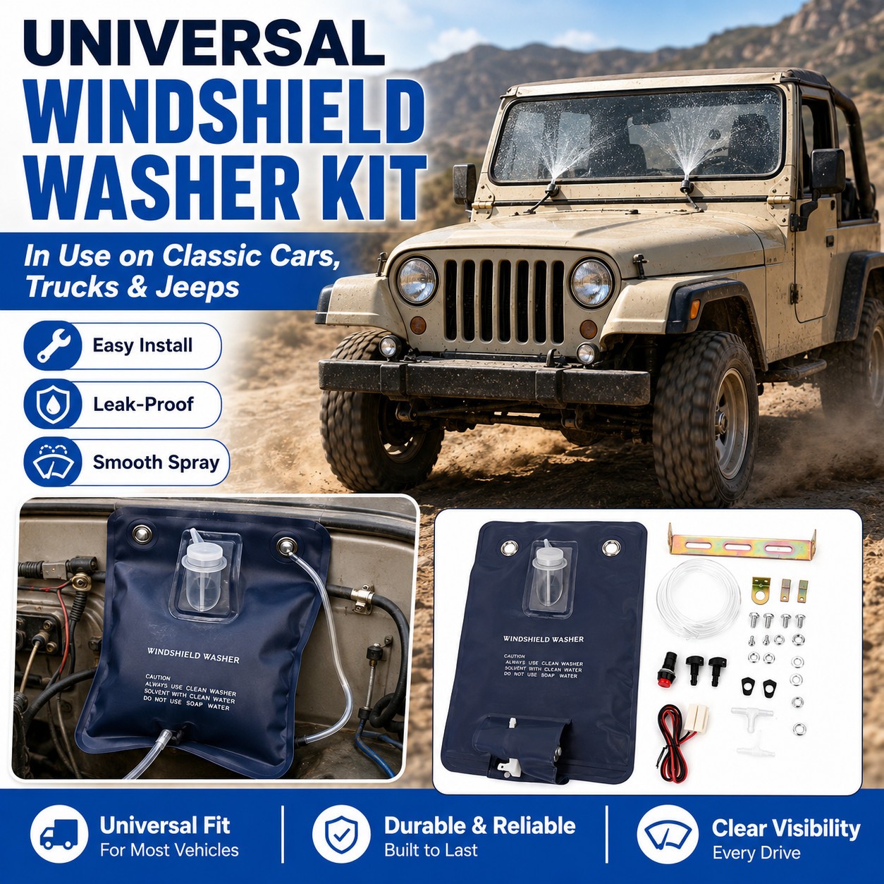 Universal Classic Car Windshield Washer Bag Kit 12V Complete Accessories photo 2