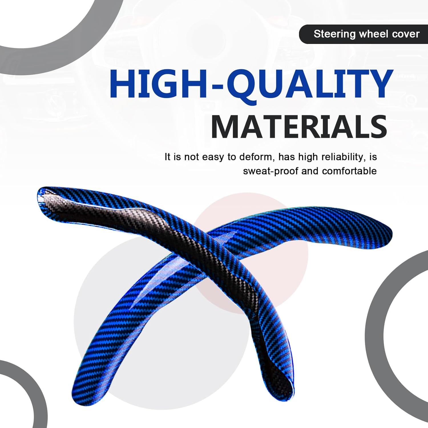 Carbon Fiber Steering Wheel Covers 3 Piece Clip On Steering Wheel Cover Blue photo 3