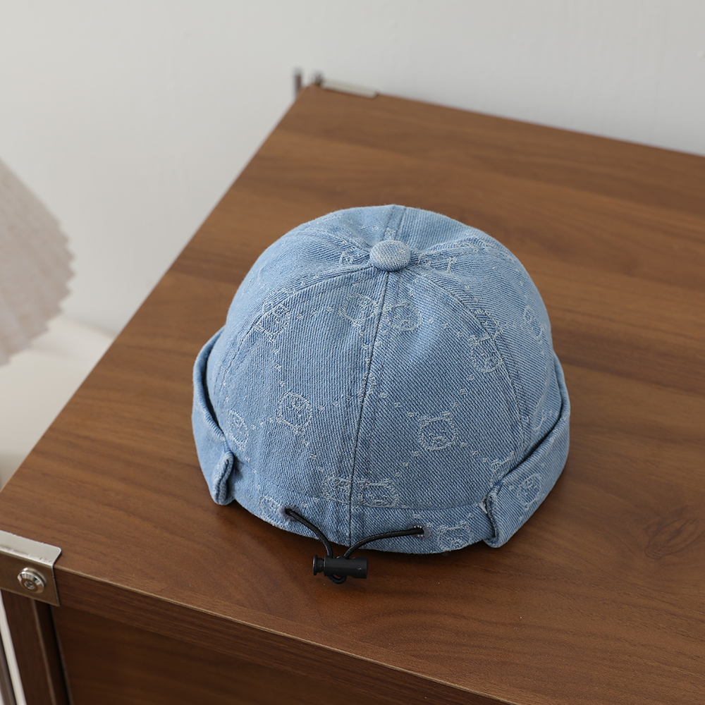 Full-pattern Jacquard Teddy Bear Children's Denim Cowboy Hat, Washed And Distressed Rolled Brim Straw Hat, Outdoor Travel Hat photo 4