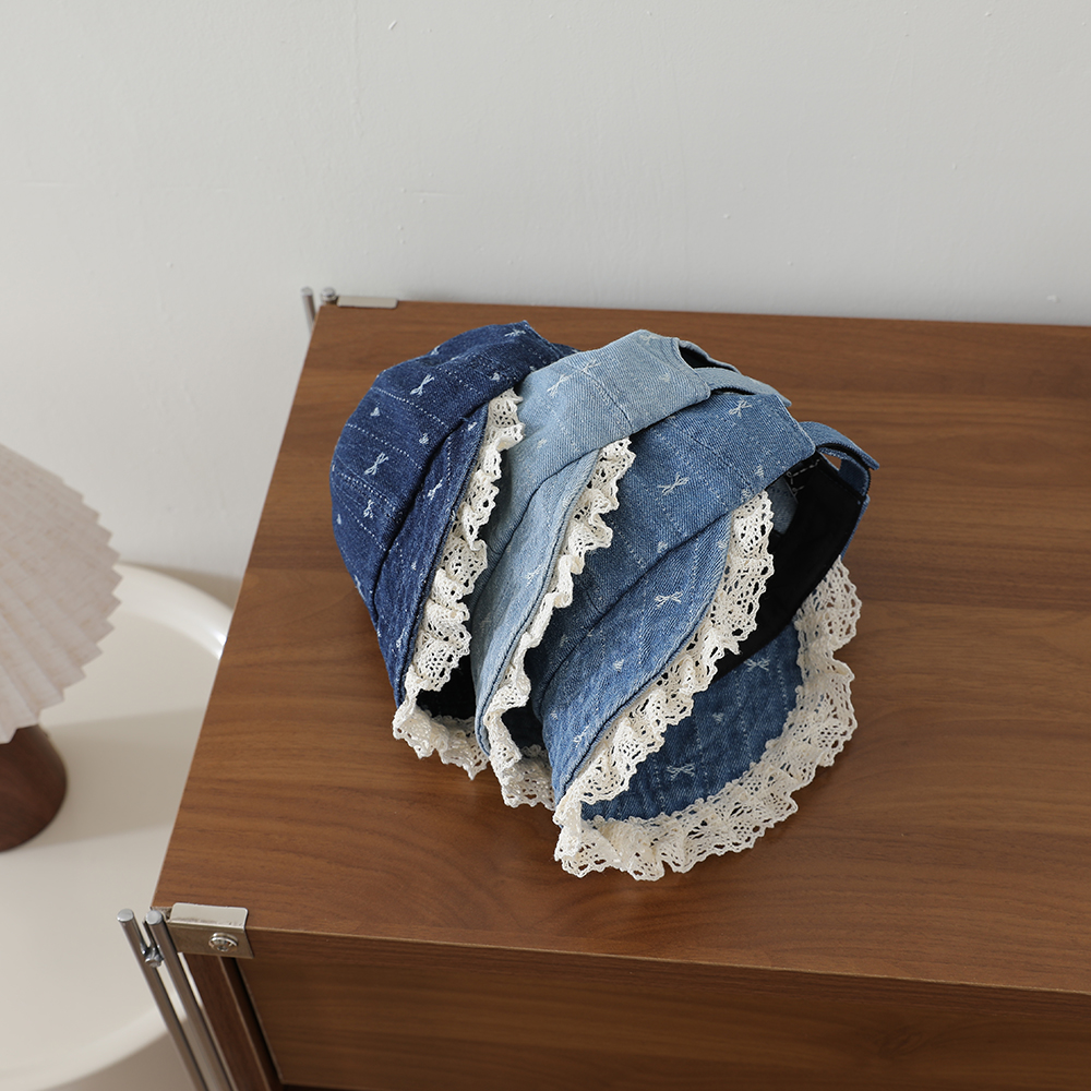 Children's Korean-style Textured Butterfly Knot Lace Trimmed Sailor Hat, Washed And Distressed Wide Brim Soft Cap photo 5