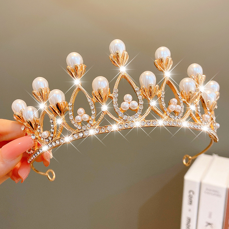 Sweet Fashion Jewelry Hair Accessories Multicolor Pearl Crown Banquet Birthday Fashion Princess Headband Girl Kawaii Crown Crown Headband Headgear Headgear Crystal  Wedding Party Hair Accessories photo 2