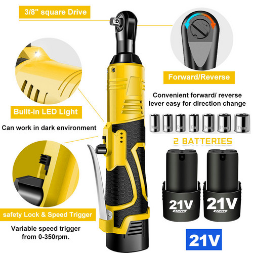 Cordless 21V 3&8iN100N.m Electric Right Angle Ratchet Wrench Charger- 2 Battery photo 6