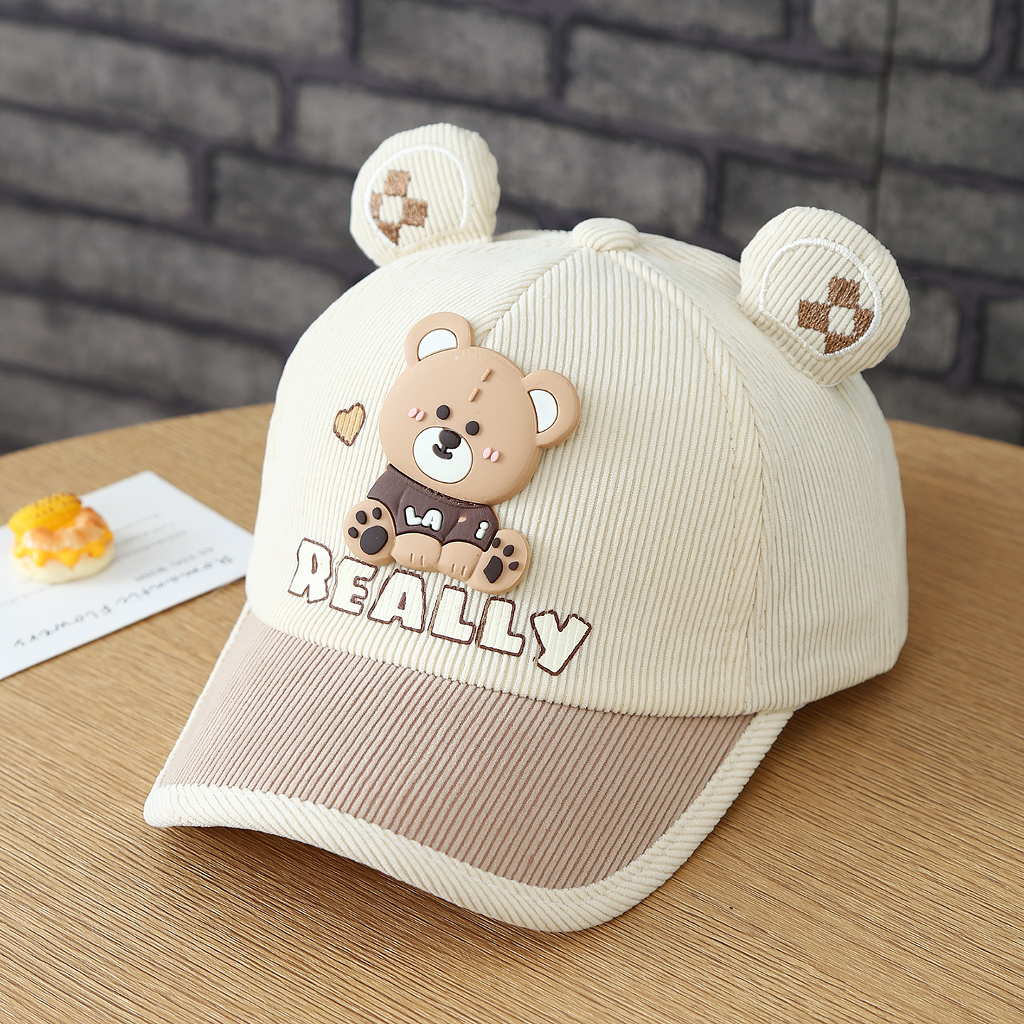 New Children's REALLY Little Bear Corduroy Multi-color Cute Ear Baseball Cap With Adjustable Strap For Daily Outings photo 4