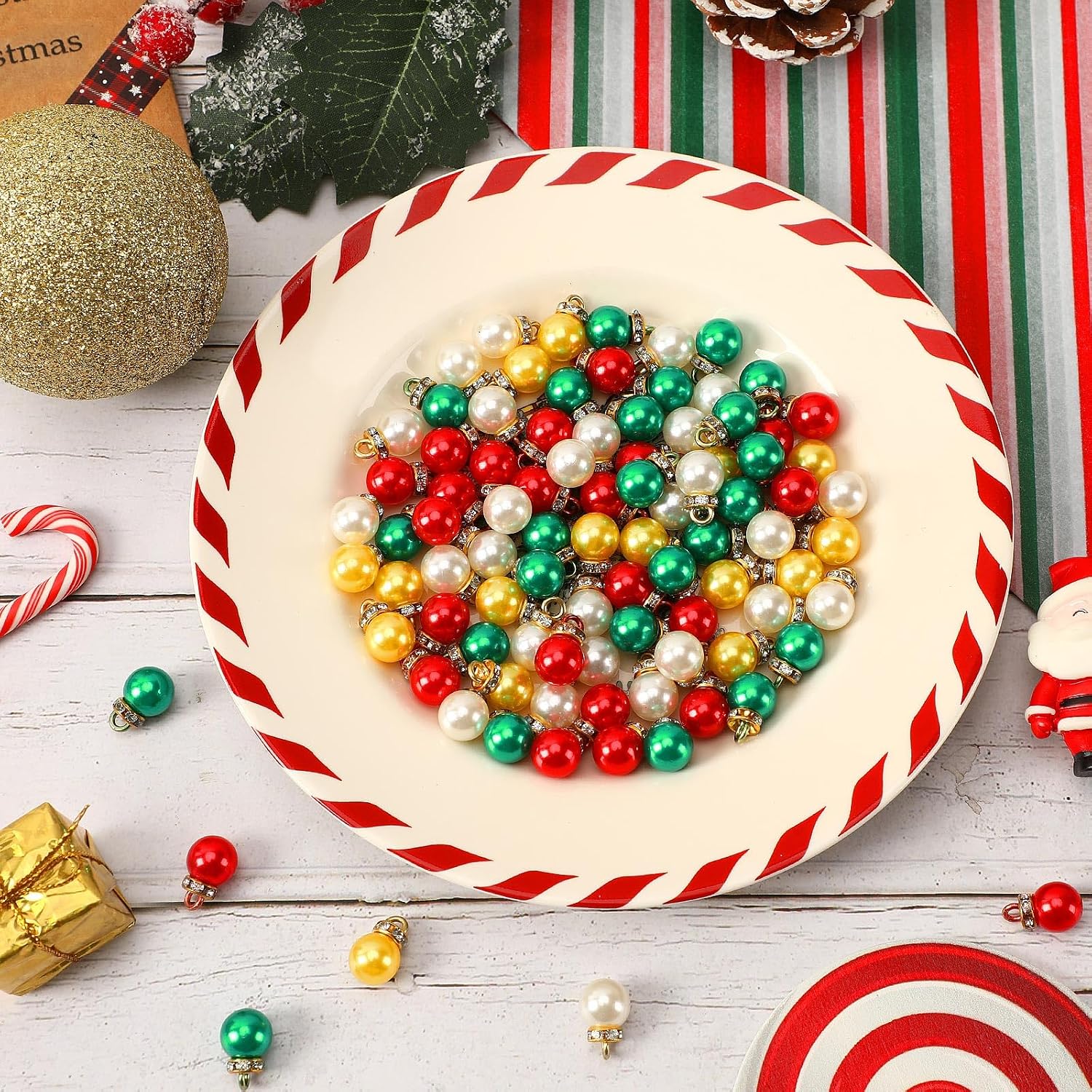 Christmas Mini Ornaments 90 Units, Multicolor Faux Pearl Decorations For Christmas Tree, Holiday Crafts And Home Decor photo 3