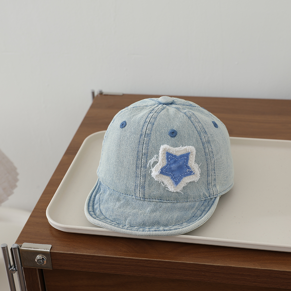 Ruffled Fabric Star Children's Denim Baseball Cap, Washed And Distressed Soft Brim Baby Beanie, Suitable For Outdoor Outings photo 7