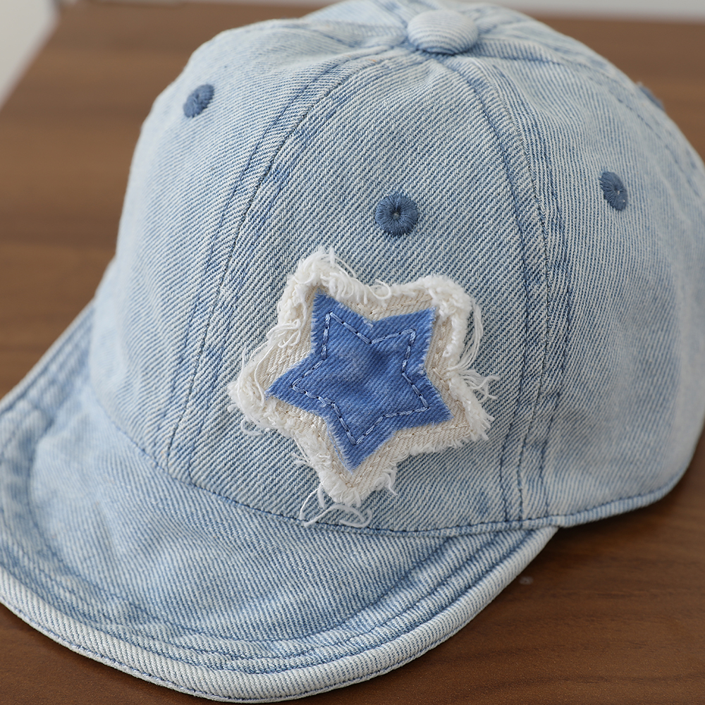 Ruffled Fabric Star Children's Denim Baseball Cap, Washed And Distressed Soft Brim Baby Beanie, Suitable For Outdoor Outings photo 5