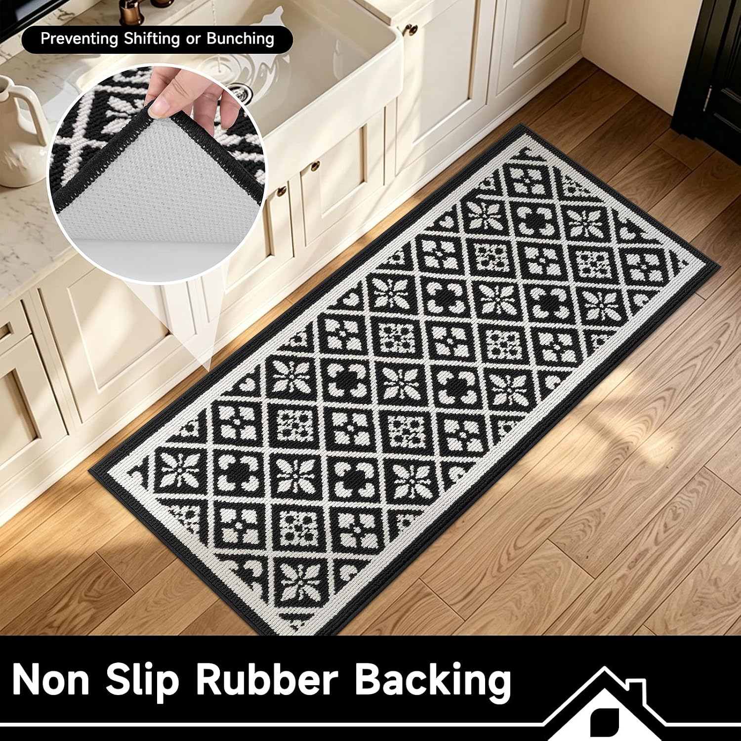 Black Laundry Room Runner Rug 2x6 Ft, Non Slip Washable Floor Mat With Rubber Backing For Kitchen, Hallway, Entryway And Garage photo 3
