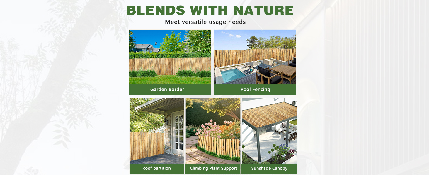 Natural Bamboo Fence Roll 6FT X 8FT , Outside Bamboo Privacy Fencing, Natural Privacy Screen Panels For Garden, Outdoor photo 3