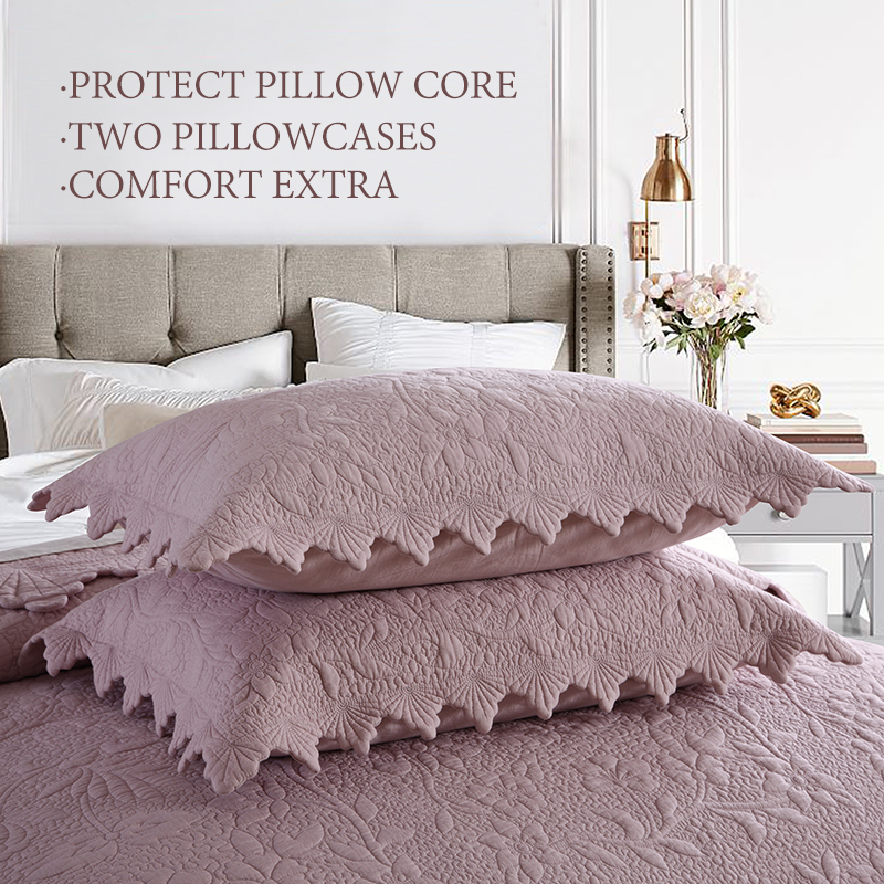 3-Piece  Rose Floral Embossed Quilted Bedspread Set  Cotton Filled Reversible Coverlet With Scalloped Ruffled Edges Wrinkle Release Pet Hair Resistant Anti-Static Fade Proof Machine Washable Soft photo 8