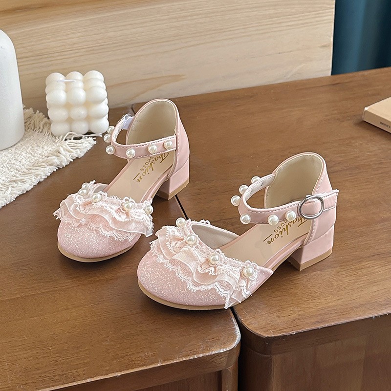 2026 New Girls Princess Sandals, Kids Pearl Closed-Toe Low Heel Shoes, Soft Sole Performance Dance Shoes For Little Girls photo 2