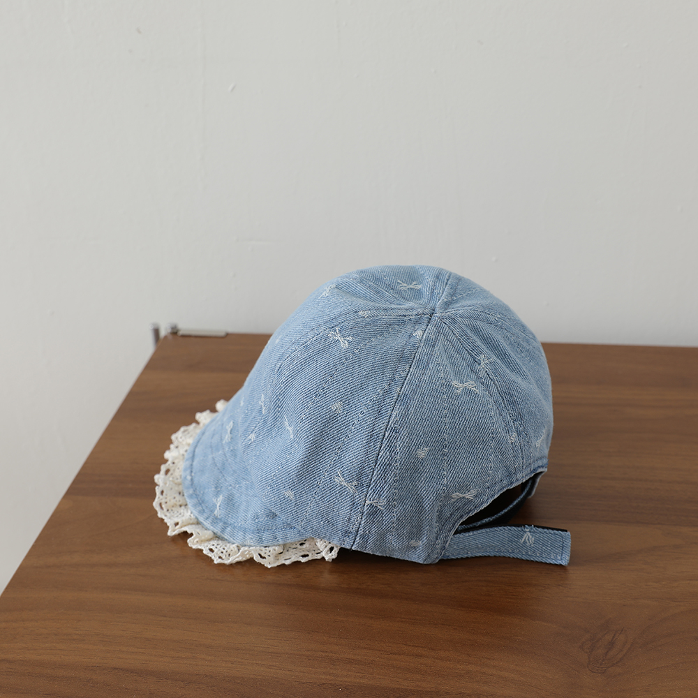 Children's Korean-style Textured Butterfly Knot Lace Trimmed Sailor Hat, Washed And Distressed Wide Brim Soft Cap photo 6