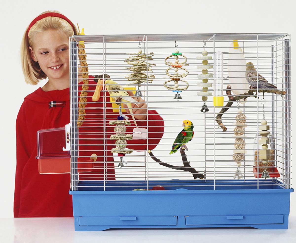 7 Pack Bird & Parrot Toys, Bird Cage Toys For Conures, Wood Chew Set Natural Wood, Bird Toys & Conure Toys, Climbing & Hanging Play, Hammock Rest, Corn Leaves & Luffa, Parakeets & Cockatiels photo 6