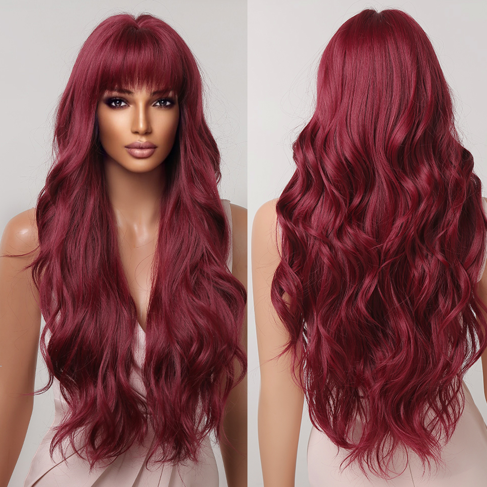 Long Curly Hair Wine Red Wig Cover Party Ball photo 3