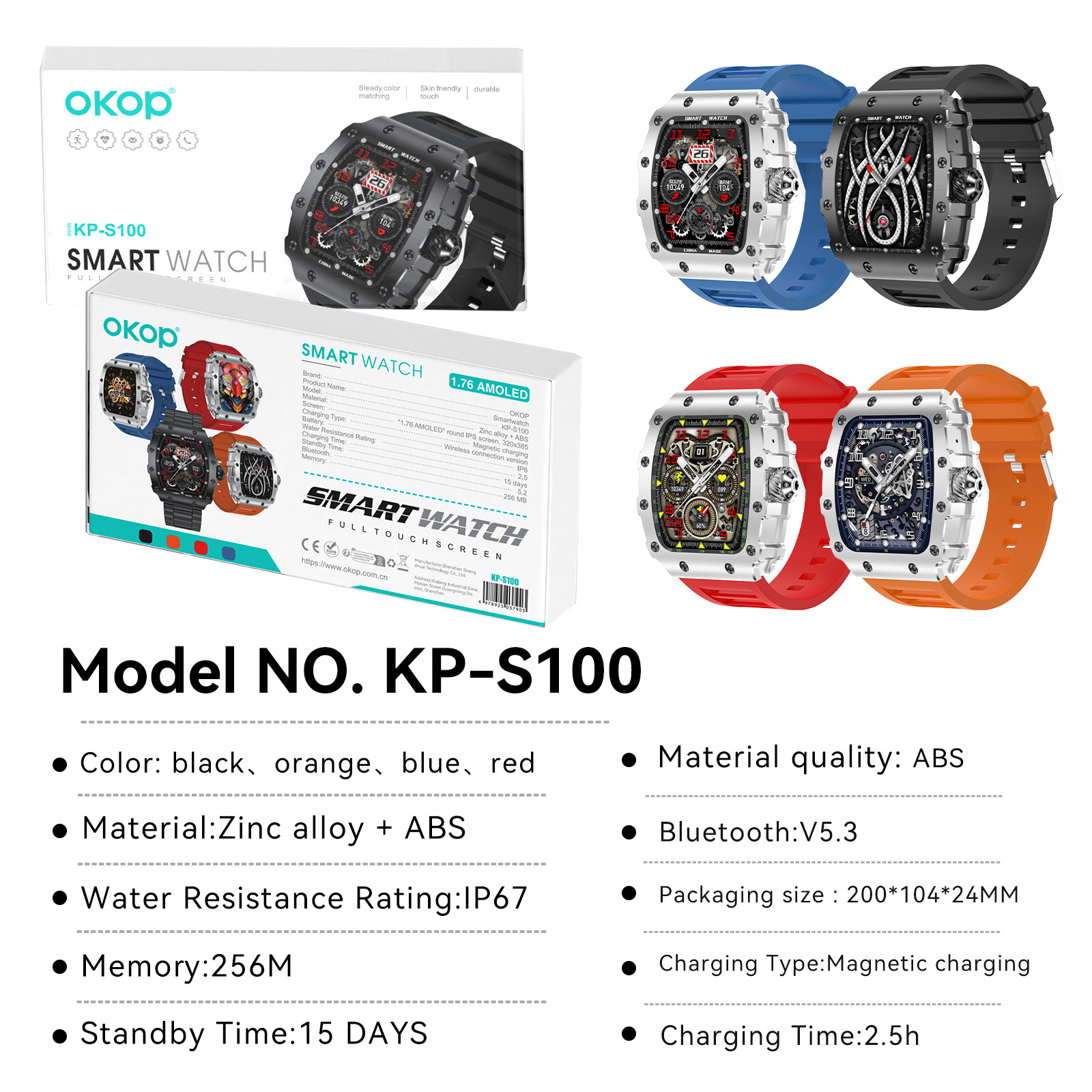 KP-S100 Smartwatch Heart Rate Blood Pressure Monitoring Bluetooth Calling Sports Waterproof Ultra-Long Battery Life Hot Selling In Stock photo 4