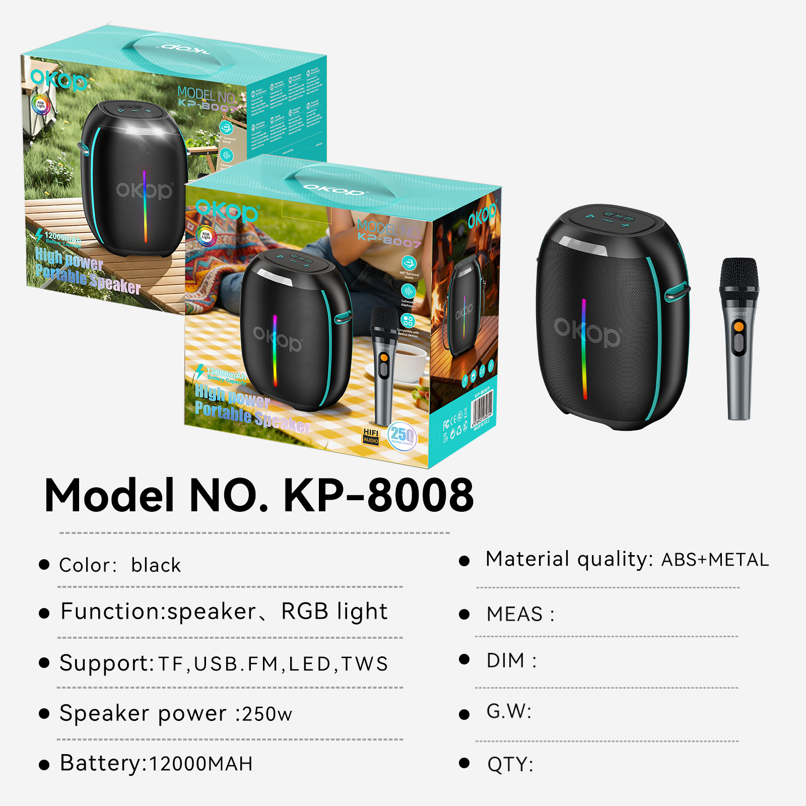 KP-8007 Best-selling Wireless Bluetooth Speaker Featuring A Microphone Shoulder Strap And Colorful Lights 250W High Power Long Battery Life Ideal For Outdoor Parties Factory Stock Available photo 2