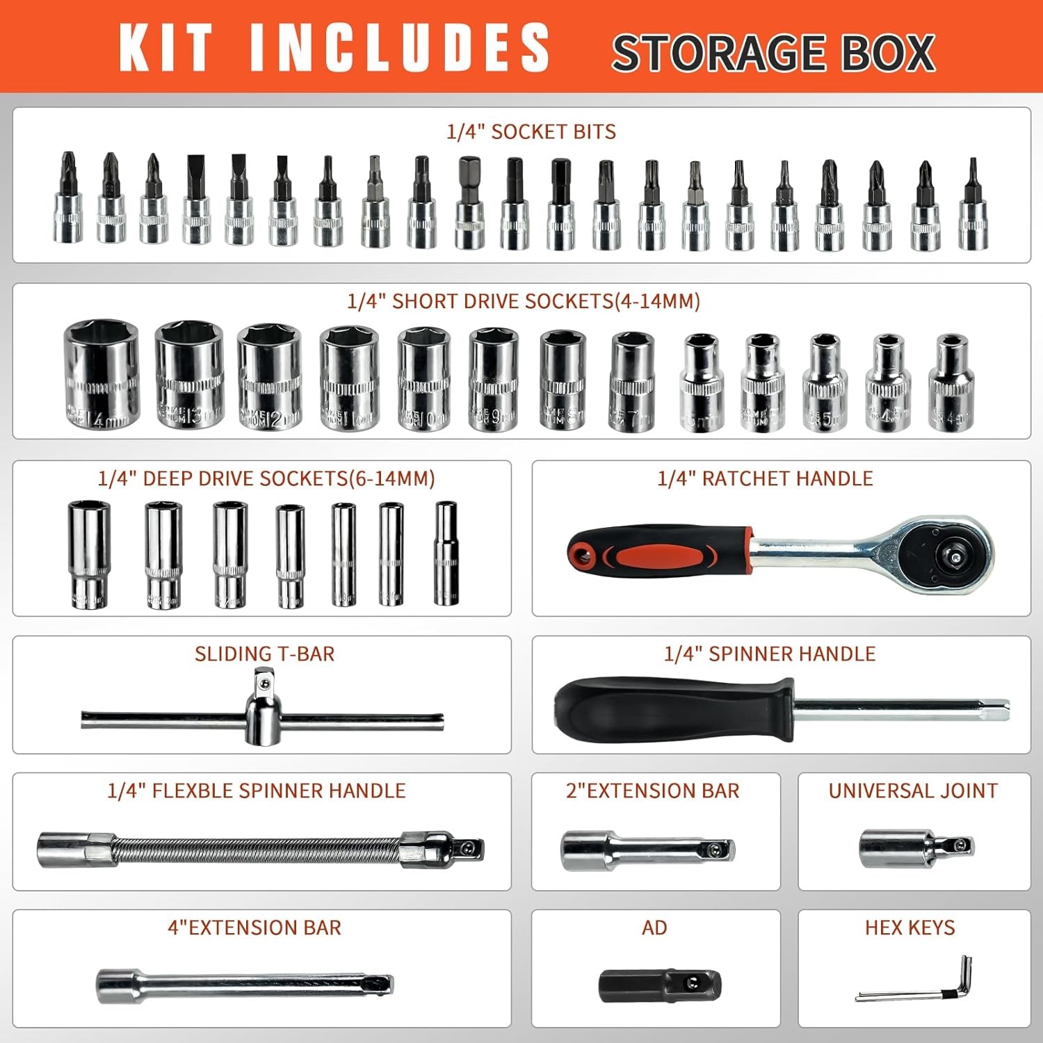 53 Pcs 1 4 Drive Socket Set&Tool Sets Ratchet Wrench Set With Bit Socket Set UK photo 4