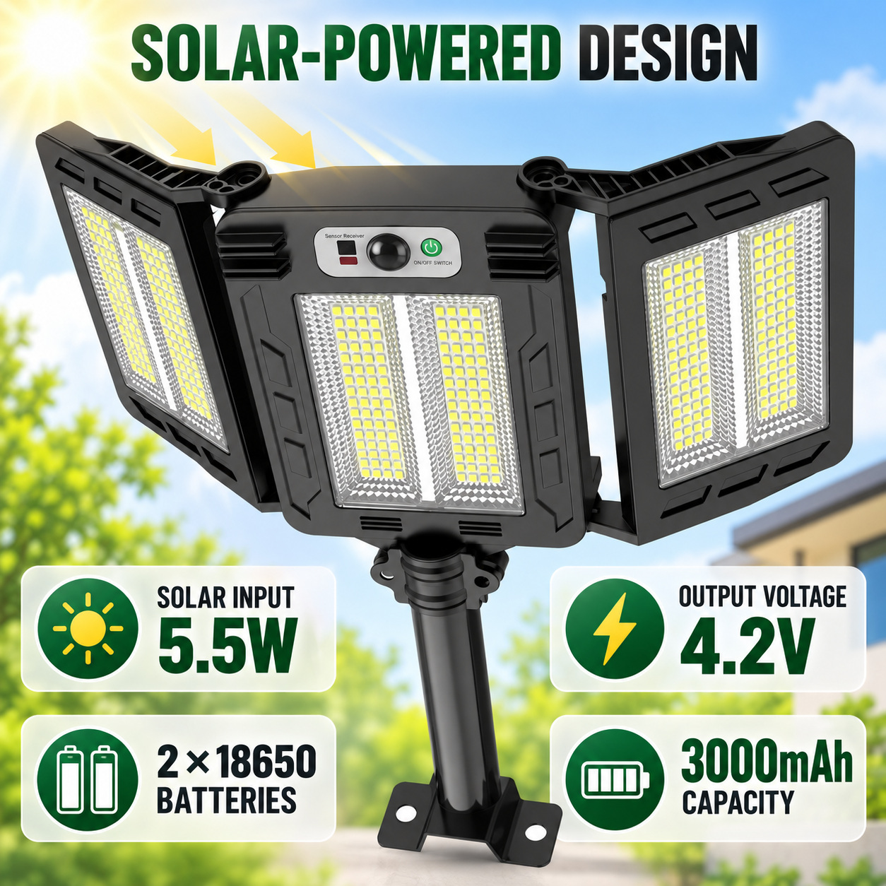 Solar Powered Rechargeable Motion Sensor LED Work Light 3000mAh For Auto W785 2 Battery Street photo 6