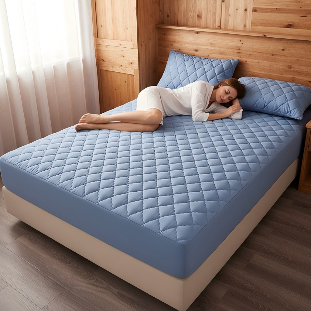 1PC Quilted Fitted Sheet Deep Pocket Mattress Protector Soft Breathable Bed Sheet For Bedroom photo 3