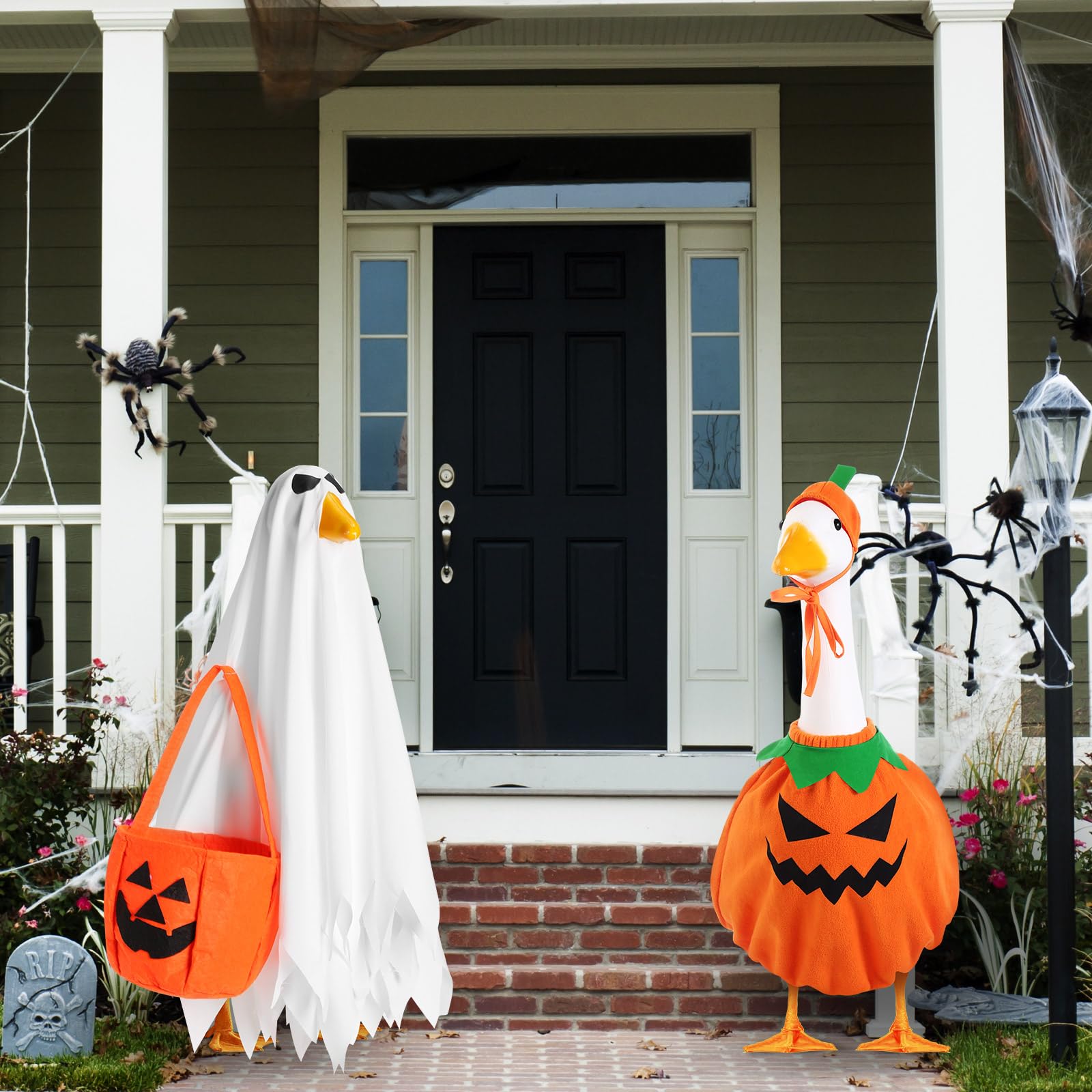 Halloween Fall Porch Goose Outfit, 23in Lawn Goose Cloth Halloween Ghost Pumpkin Costume For Lawn Goose, Patio Yard Art Geese Decor, Thanksgiving Fall Themes Seasonal Accessory photo 6