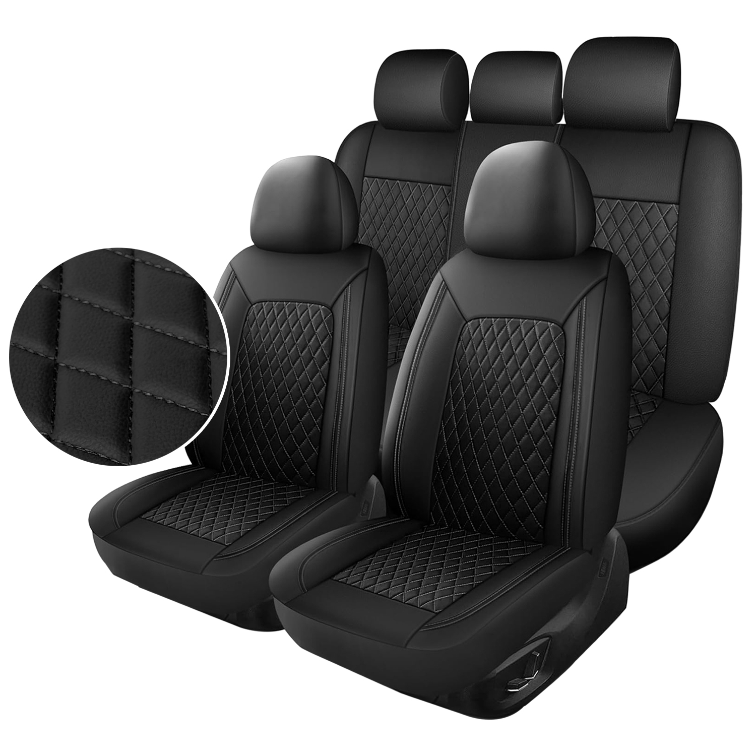 5-Seat Car Seat Cover, Single-Stitch Diamond Pattern, Quilted And Embroidered, Synthetic Leather, PVC Leather, Exported To Europe And America photo 5
