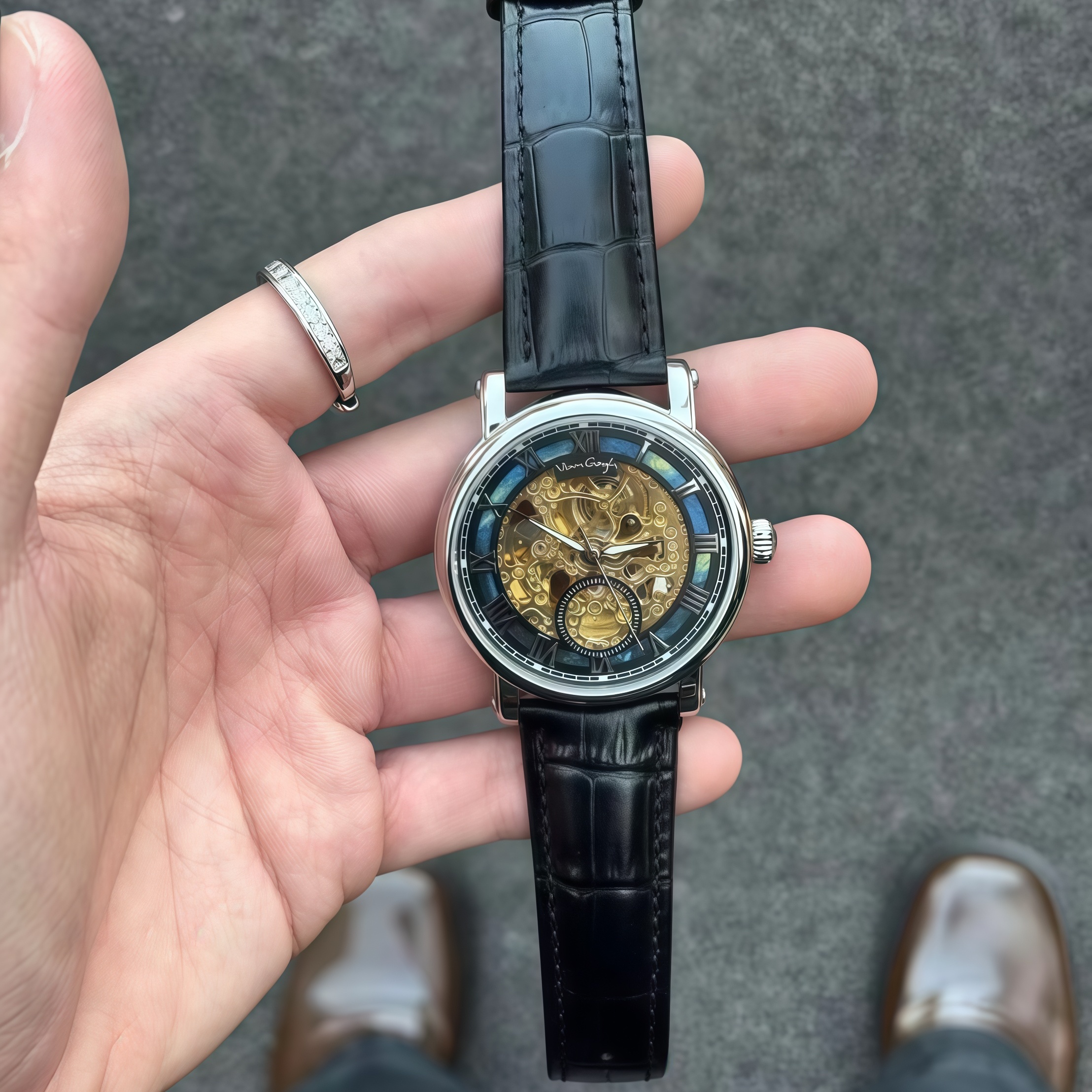 VAN GOGH Starry Night Series Blue Dial Skeleton Mechanical Movement Watch Daily Waterproof Starry Night photo 3